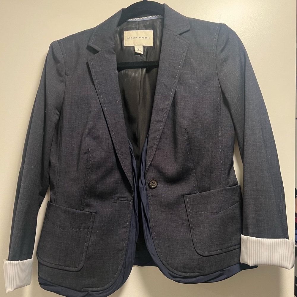 Banana Republic Charcoal Blazer with Pinstripe Cuffs
